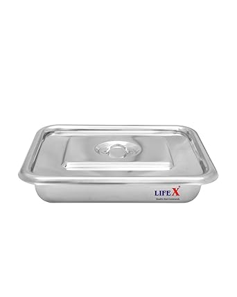 LIFEX Set of 2 pcs Stainless Steel with Cover Instrument Tray with Lid | Surgical Tray Eco (9" x 5")