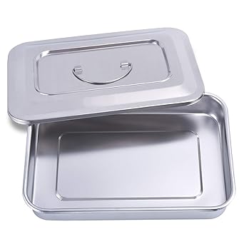 Stainless Steel Trays Surgical Medical Dental Instruments Tray Organizer Holder Sterilization Plate Trays boxs with Lid & Handle