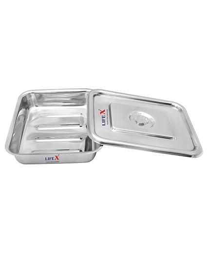 LIFEX Surgical Instrument Tray 15" x 12" (with Cover) Deluxe Quality Stainless Steel Heavy Tray