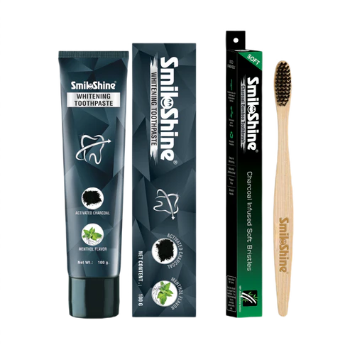 CHARCOAL BAMBOO TOOTHBRUSH & TEETH WHITENING TOOTHPASTE