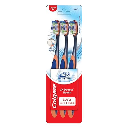 Colgate Toothbrush-360 Degree Floss tip for adults,Manual,Black,Pack of 3