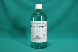 Buy Dentasep-F oral rinse mouthwash with chlorhexidine and fluoride. Helps fight gum problems, plaque, bad breath, and supports enamel strength.