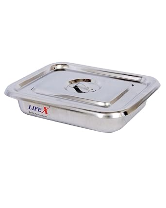 Roll over image to zoom in LIFEX Surgical Instrument Tray 10" x 8" (with Cover) Deluxe Quality Stainless Steel Heavy Tray