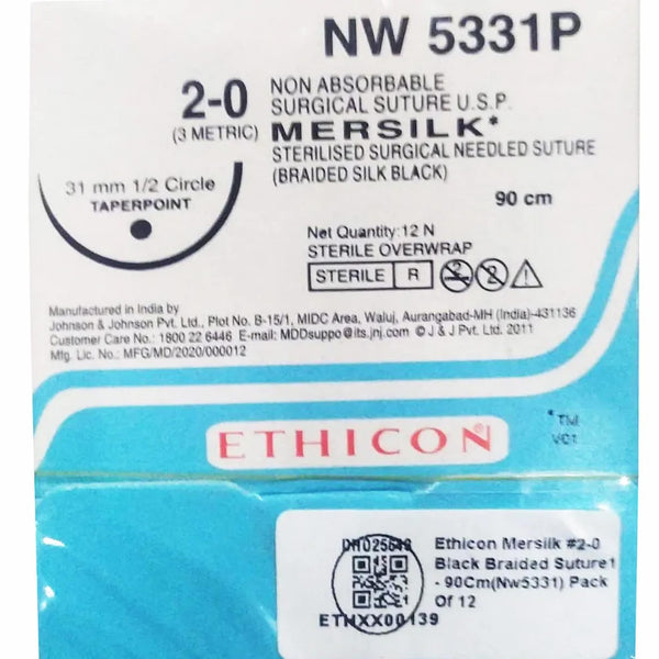 Ethicon Mersilk 2-0 Black Braided Silk Suture