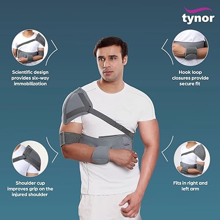 TYNOR Elastic Shoulder Immobiliser, Grey, Large, 1 Unit Buy Dental products Online DentalMyntra