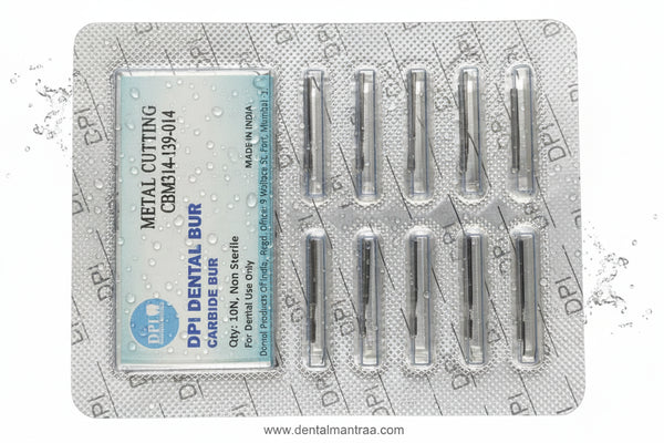 DPI metal cutting bur for dental prosthodontic procedures