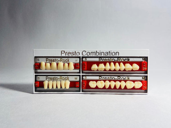 Shade chart of PrestoRock teeth set showing natural color options