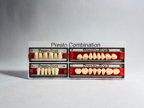 Shade chart of PrestoRock teeth set showing natural color options